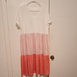 White and Pink Striped Kids Dress
